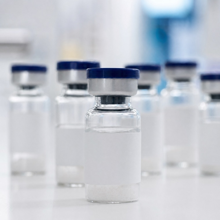 Labeled research peptide vials on a clinical lab bench